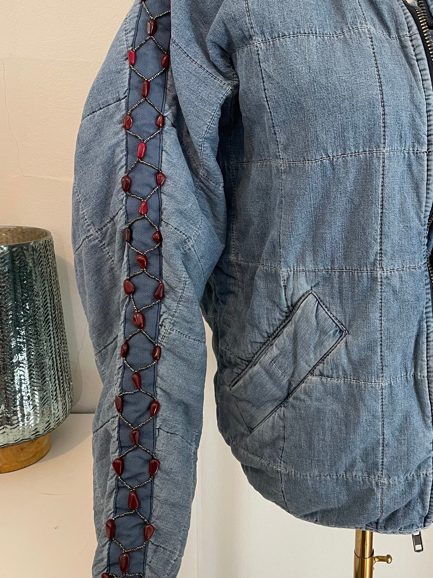 "Bluebird" Beadazzled Quilted Denim Jacket