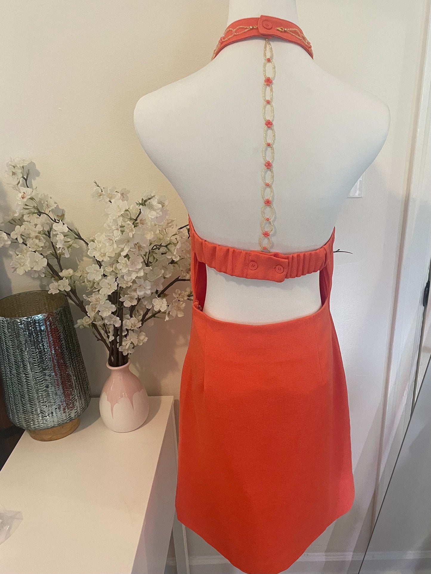 "Never Been to Spain" Beadazzled High Neck Mini Dress