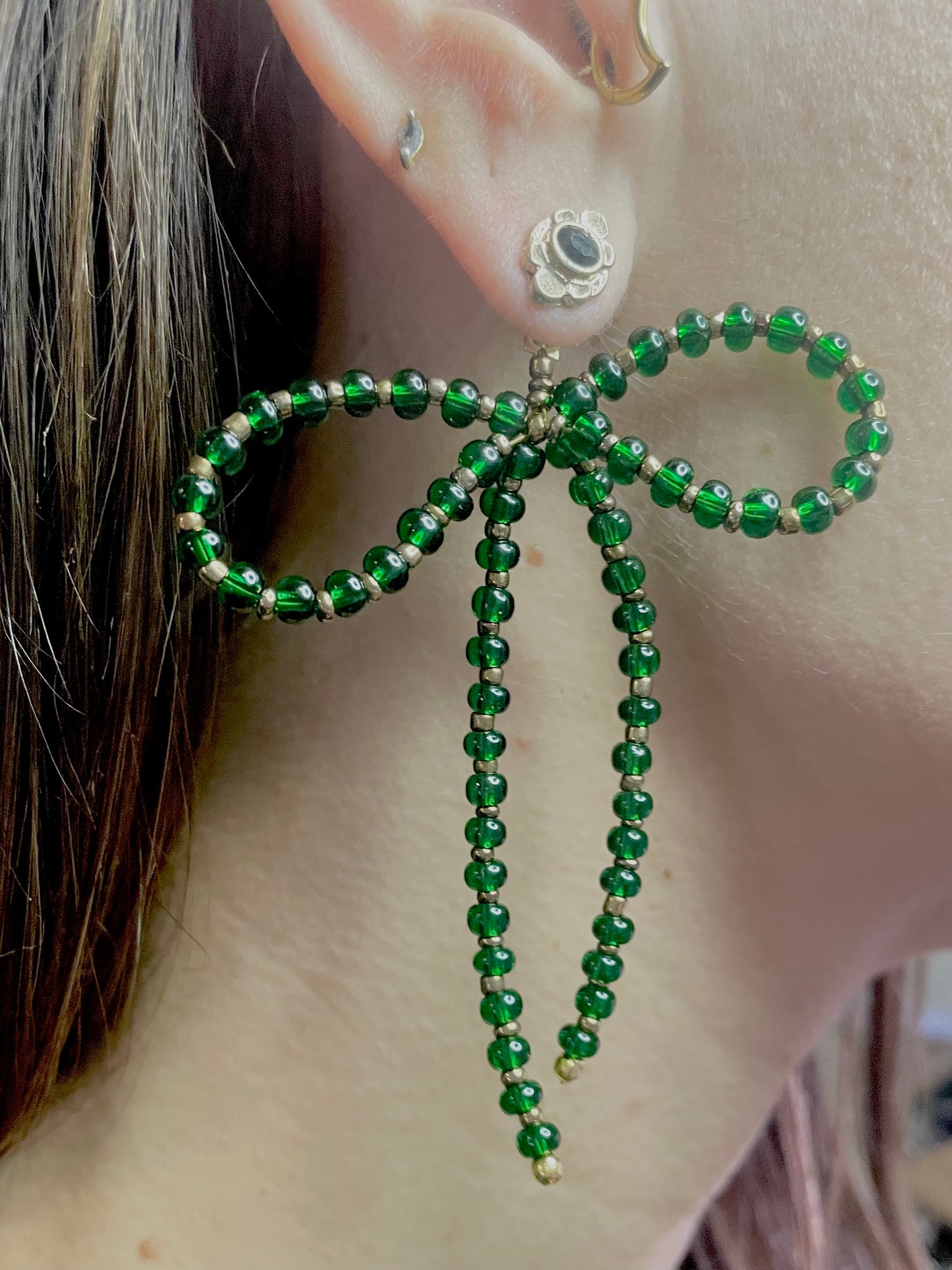 "Big Green Country" Beaded Bow Statement Earring Jackets