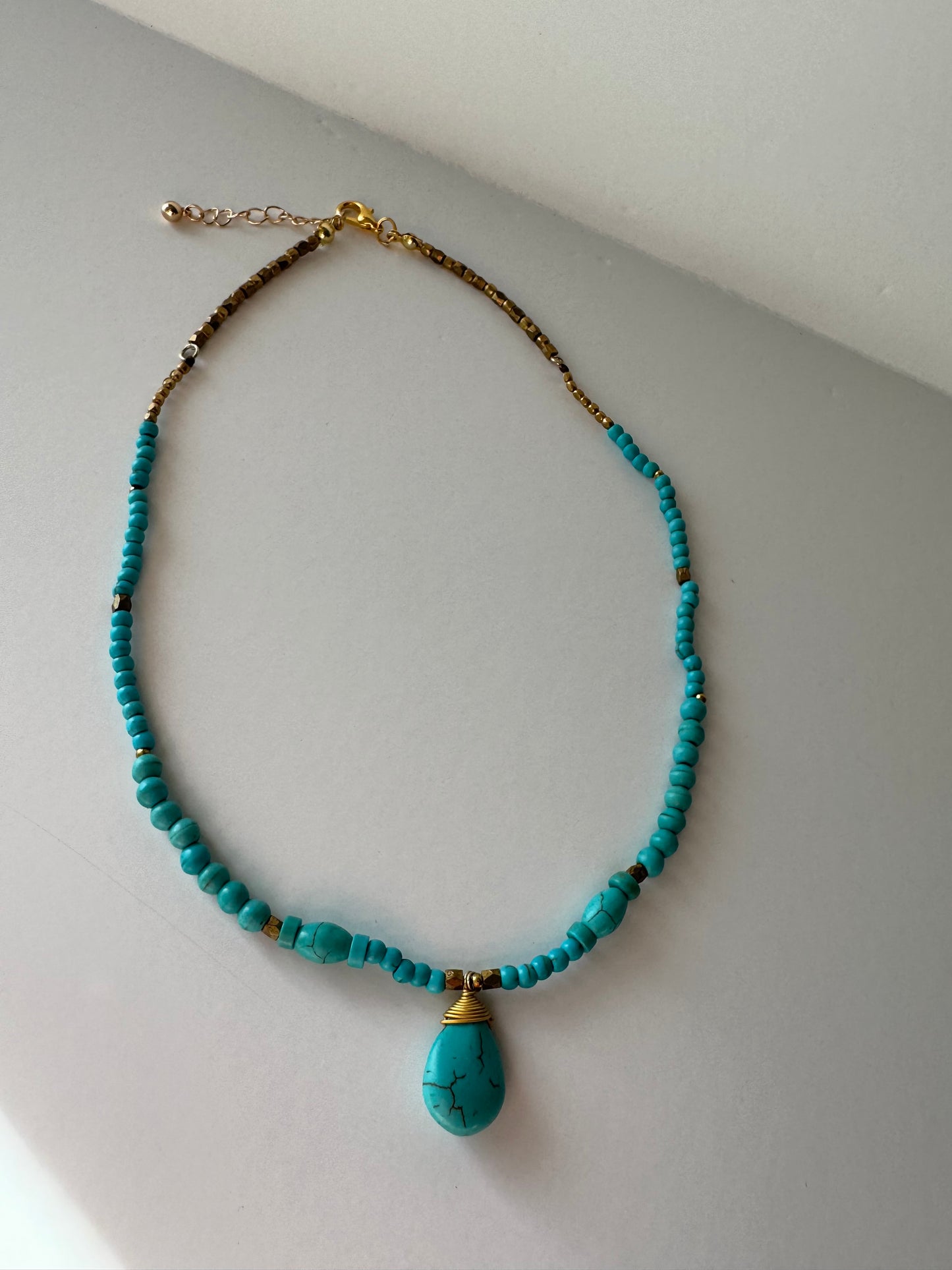 "Same Old Blues" Upcycled Beaded Pendant Choker in Turquoise