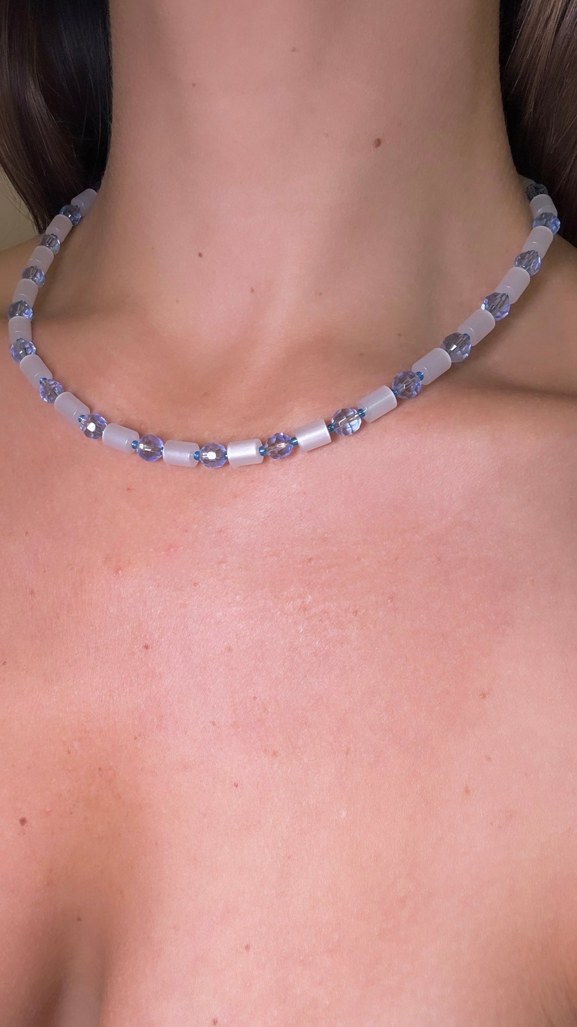 "Blue Moon" Upcycled Beaded Choker Necklace 14" (1/1)