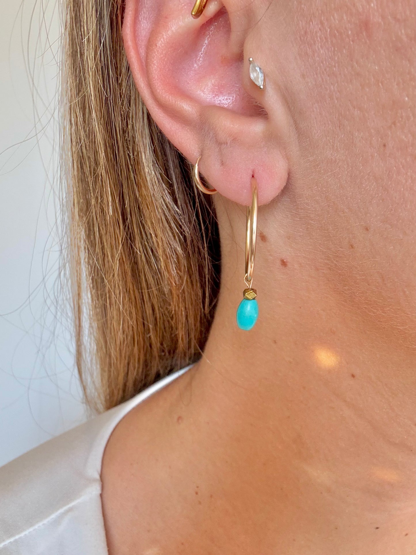 "Cajun Moon" Gold Hoop Upcycled Bead Pendant Earrings