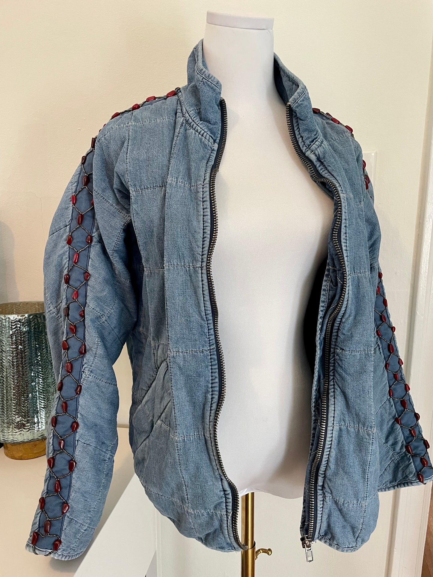 "Bluebird" Beadazzled Quilted Denim Jacket