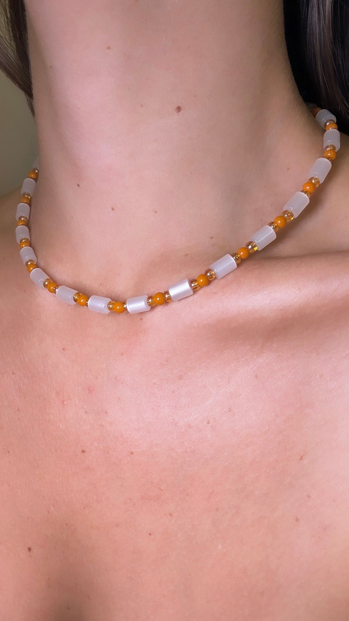 "Tangerine, Tangerine" Upcycled Beaded Choker Necklace 14" (1/1)