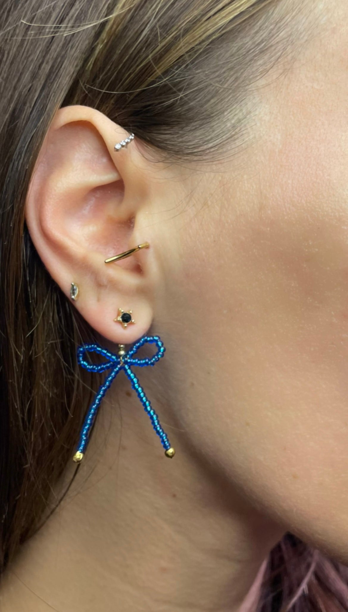 "Blue Christmas" Beaded Bow Statement Earring Jackets
