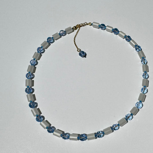 "Blue Moon" Upcycled Beaded Choker Necklace 14" (1/1)
