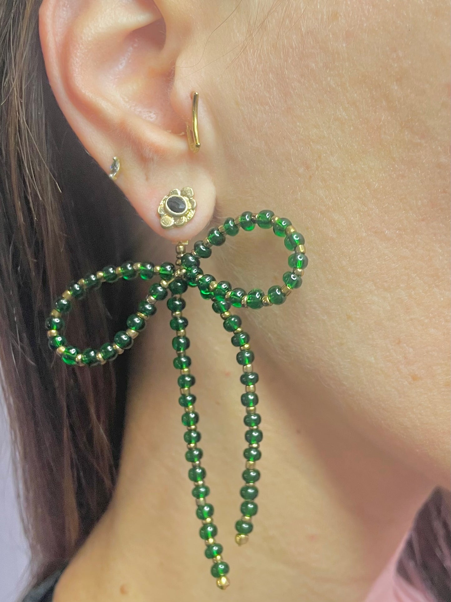 "Big Green Country" Beaded Bow Statement Earring Jackets