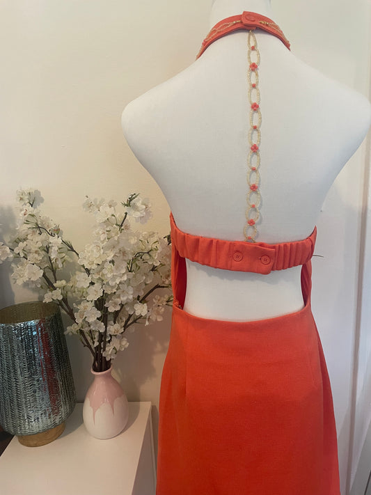 "Never Been to Spain" Beadazzled High Neck Mini Dress