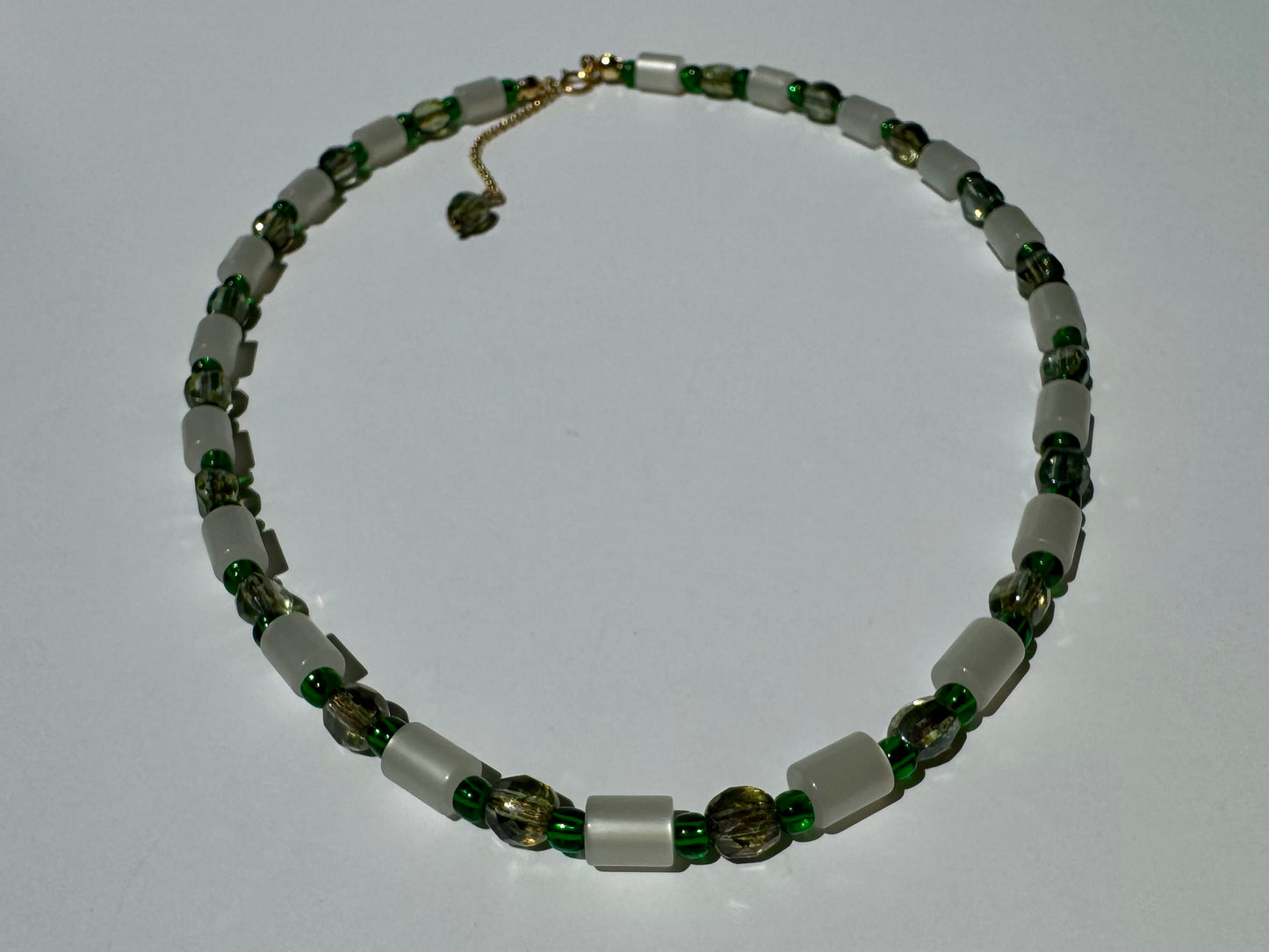 "Green Grass of Home" Upcycled Beaded Choker Necklace 14" (1/1)