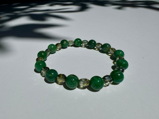 "Green Grass of Home" Upcycled Beaded Stretch Bracelet (1/1)