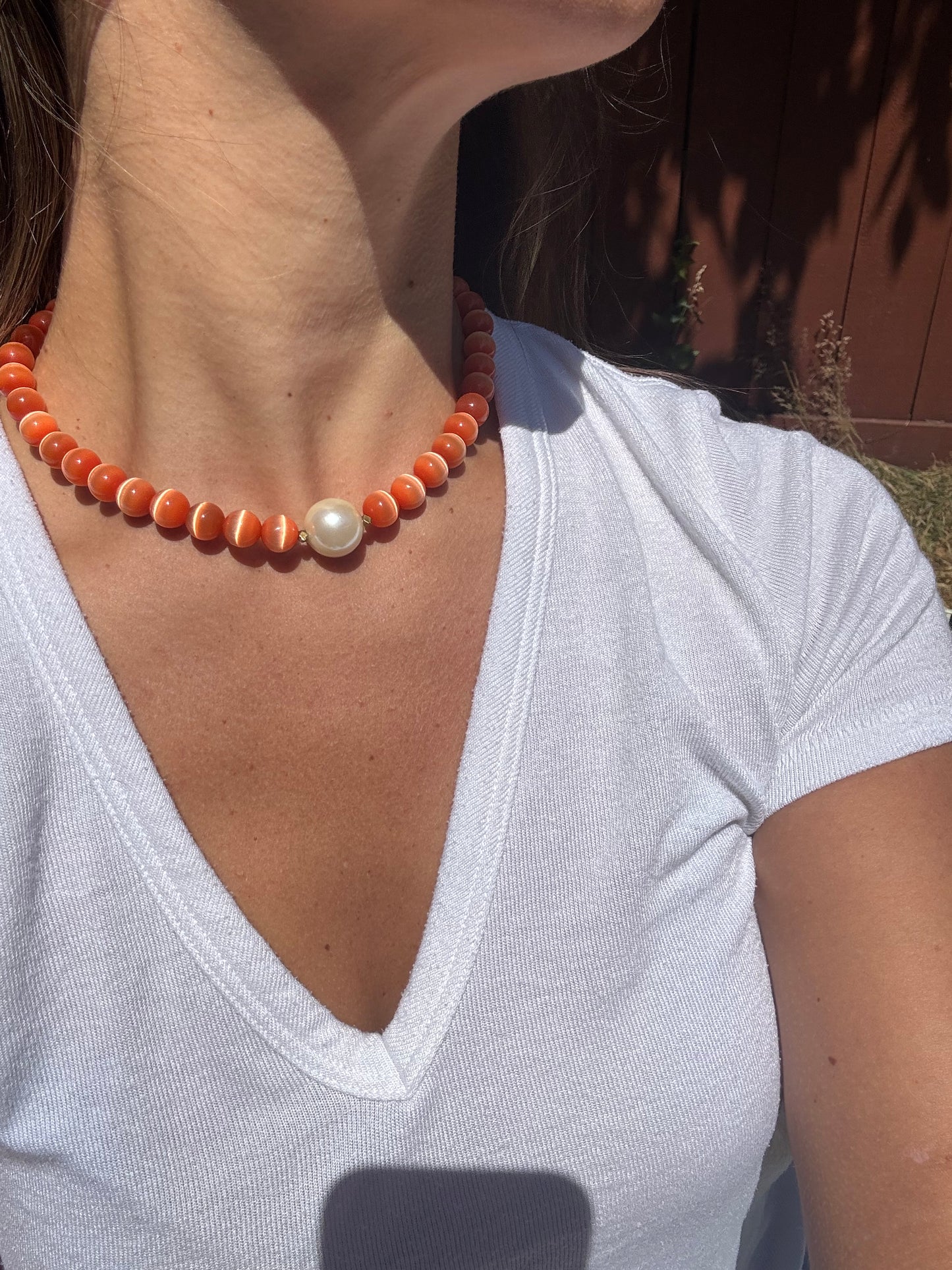 "Orange Moon" Upcycled Beaded Choker Necklace