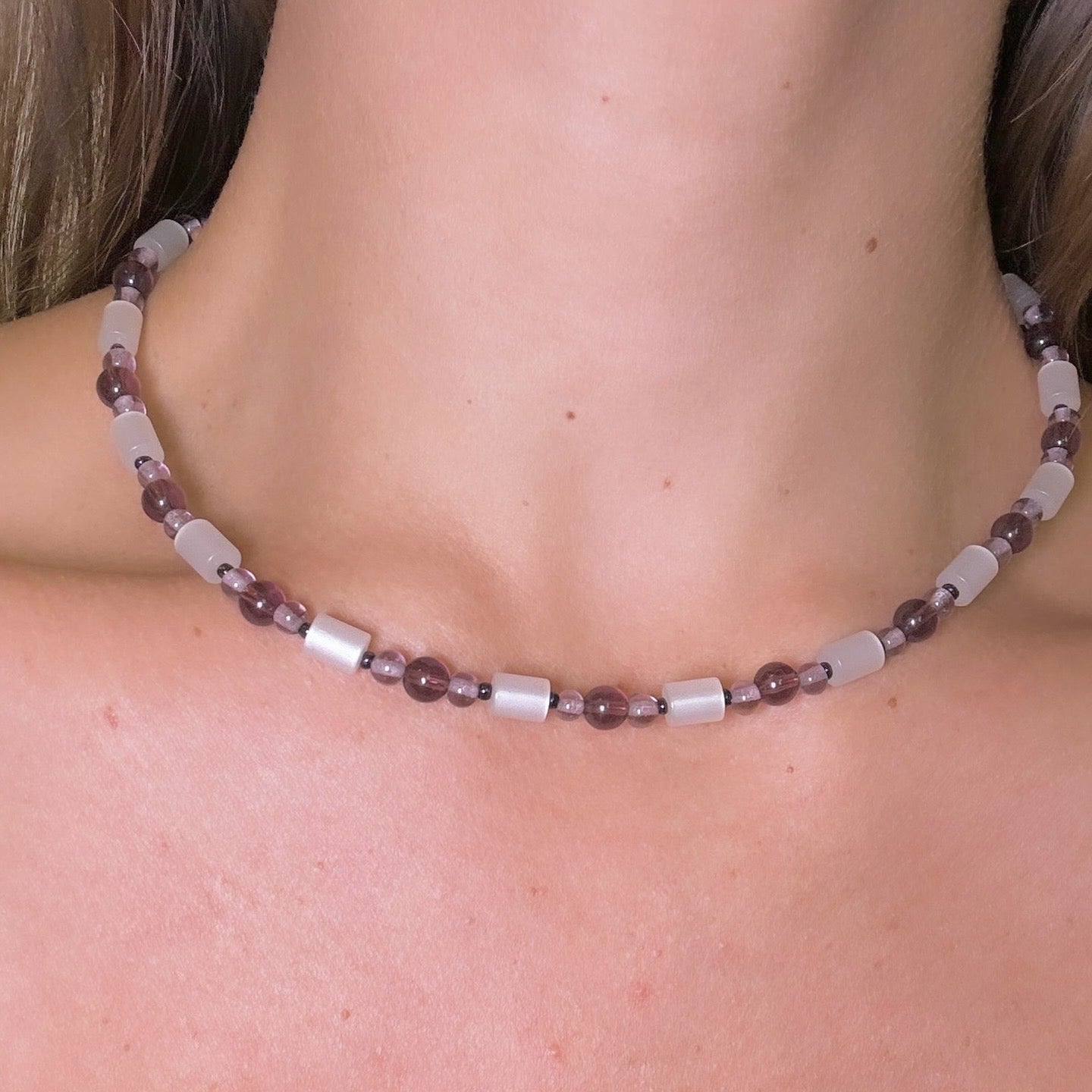 "Violet Hill" Upcycled Beaded Choker Necklace 14" (1/1)