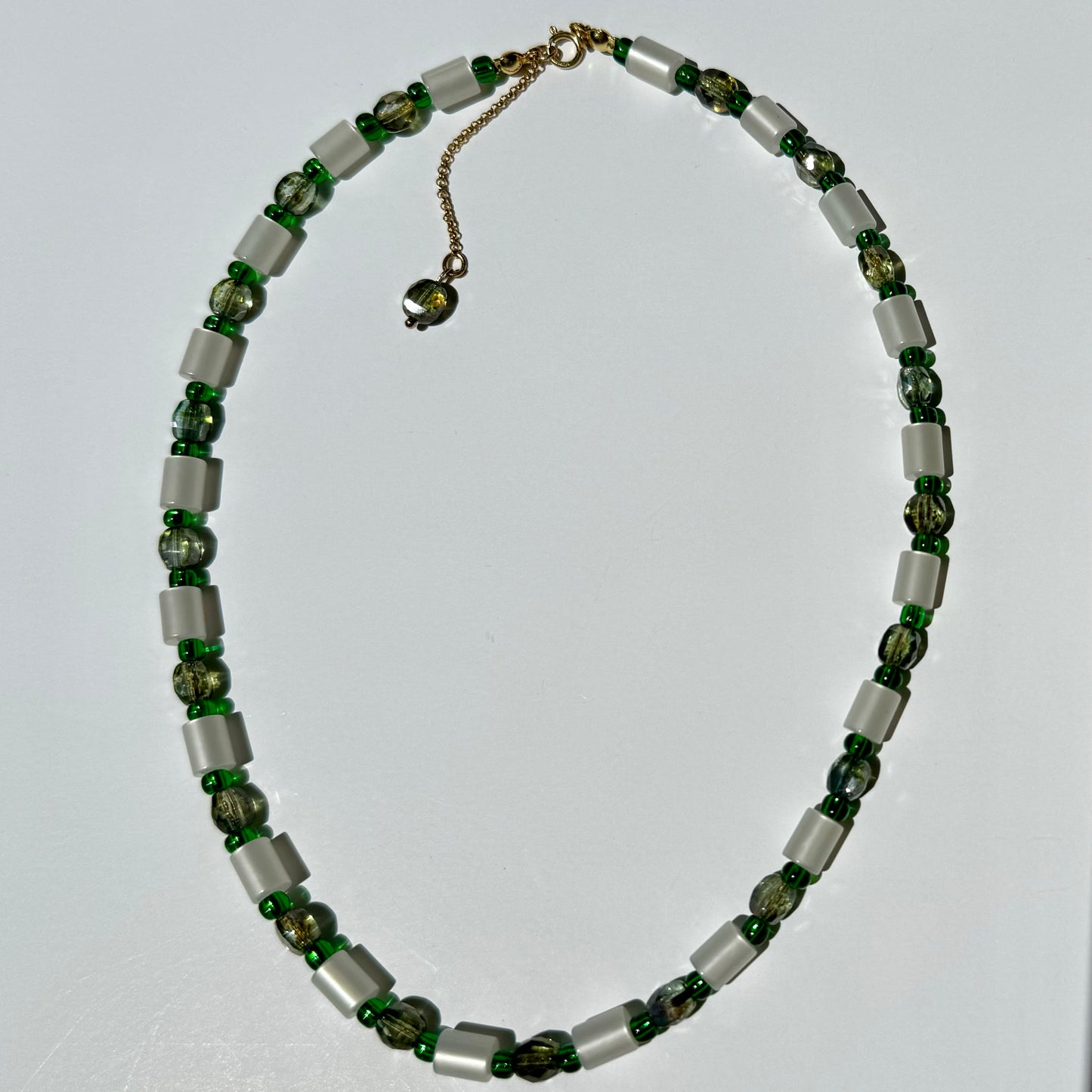 "Green Grass of Home" Upcycled Beaded Choker Necklace 14" (1/1)