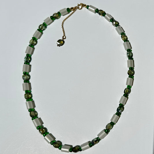 "Green Grass of Home" Upcycled Beaded Choker Necklace 14" (1/1)