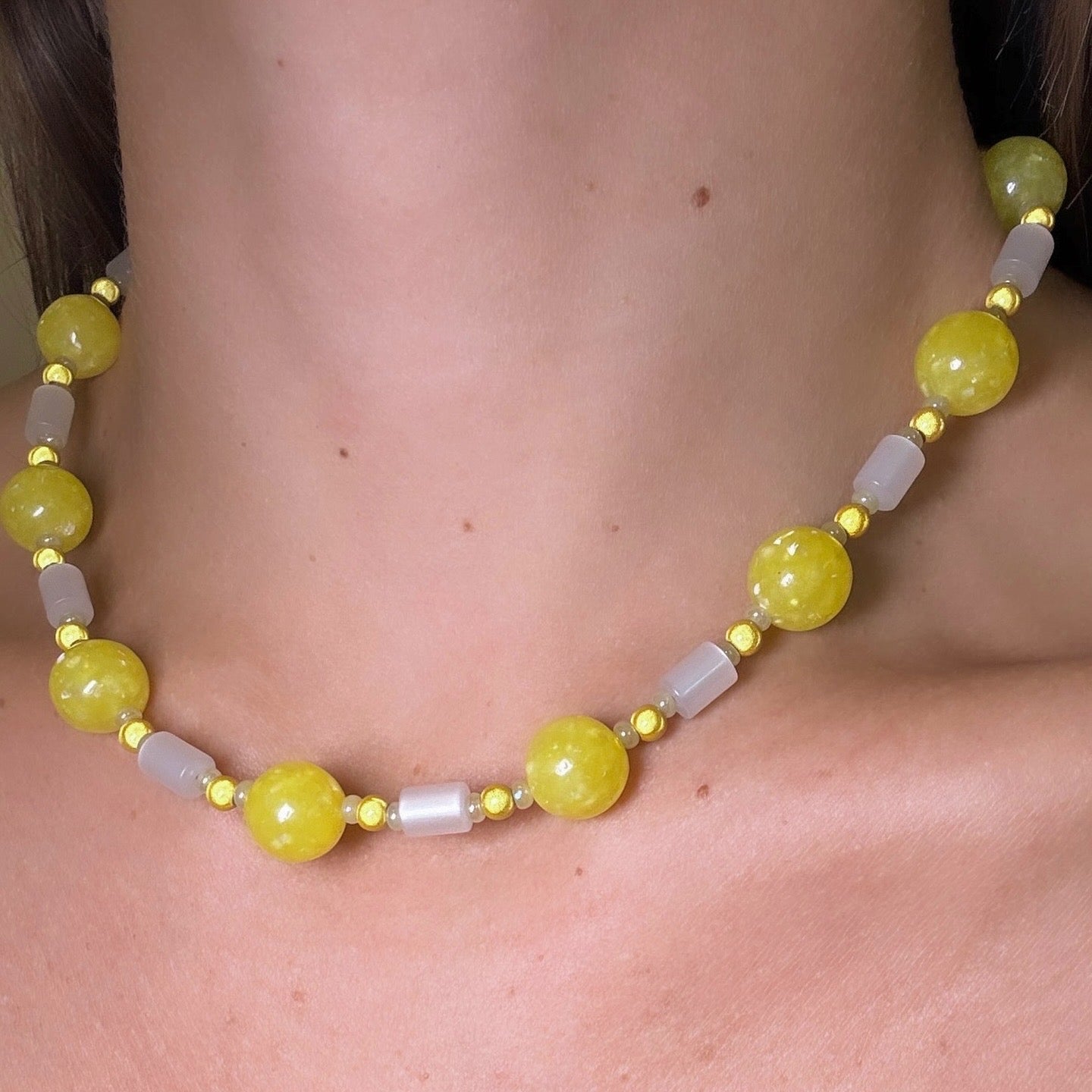 "Good Day Sunshine" Upcycled Beaded Choker Necklace 14" (1/1)