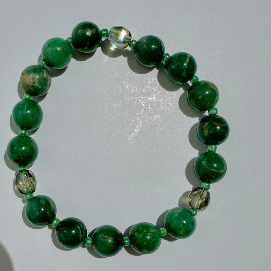 "Green Grass & High Tides" Upcycled Beaded Stretch Bracelet (1/1)
