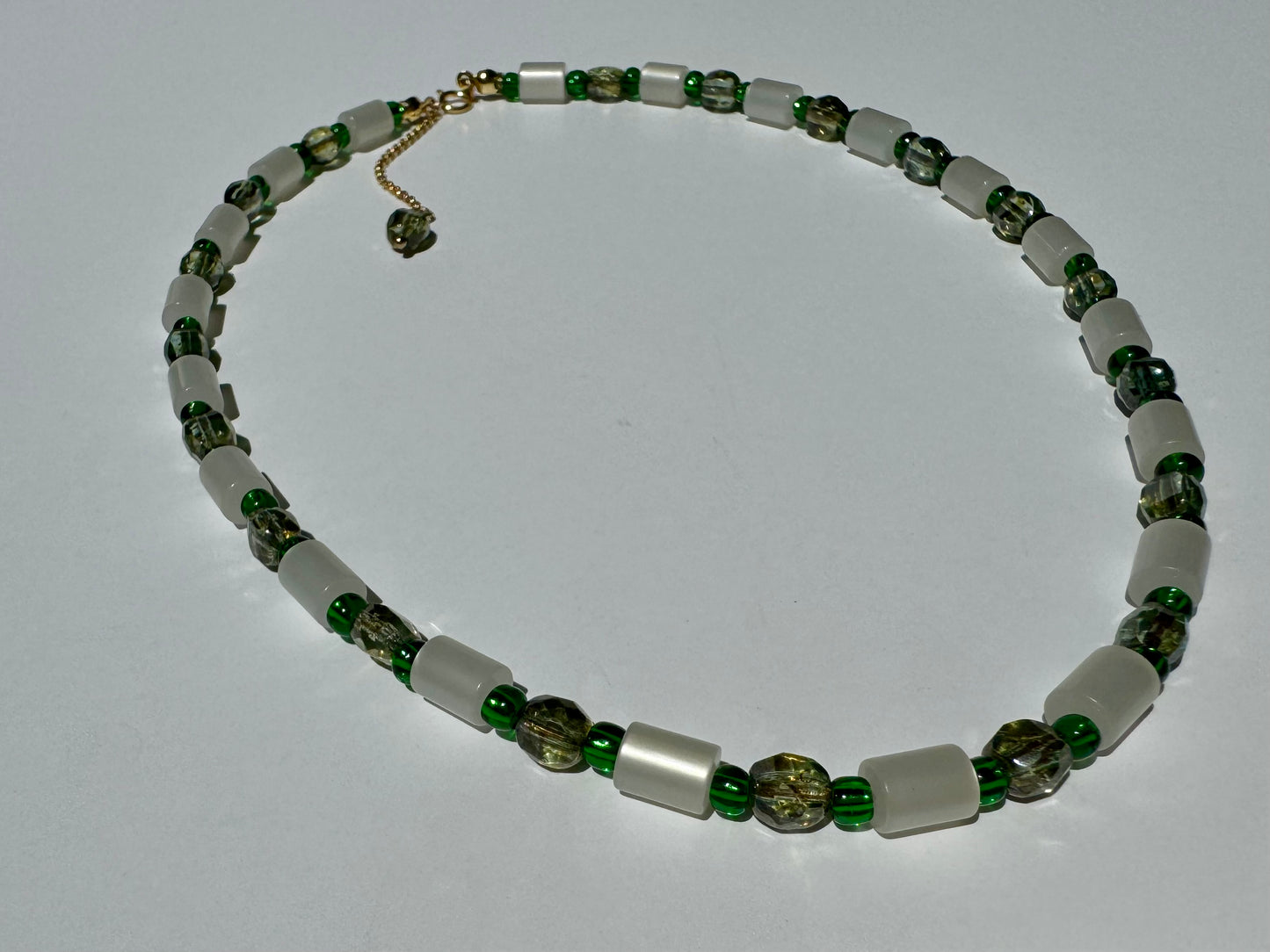 "Green Grass of Home" Upcycled Beaded Choker Necklace 14" (1/1)