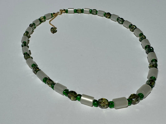 "Green Grass of Home" Upcycled Beaded Choker Necklace 14" (1/1)