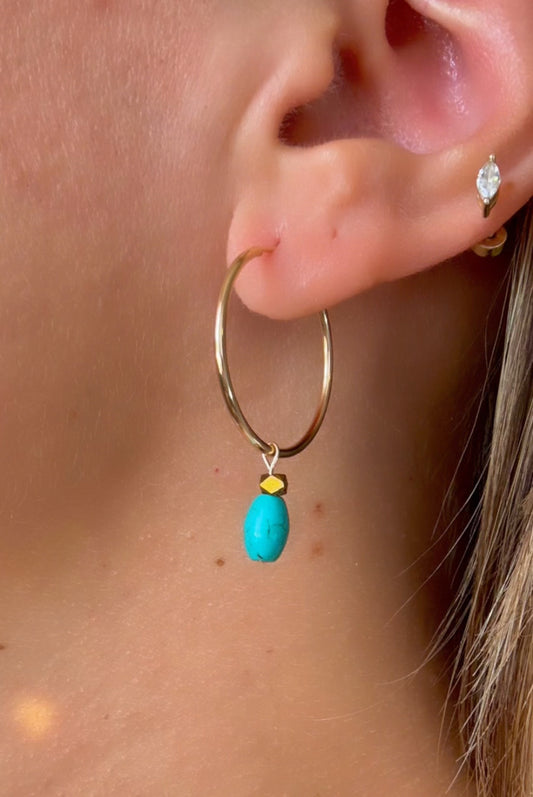 "Cajun Moon" Gold Hoop Upcycled Bead Pendant Earrings