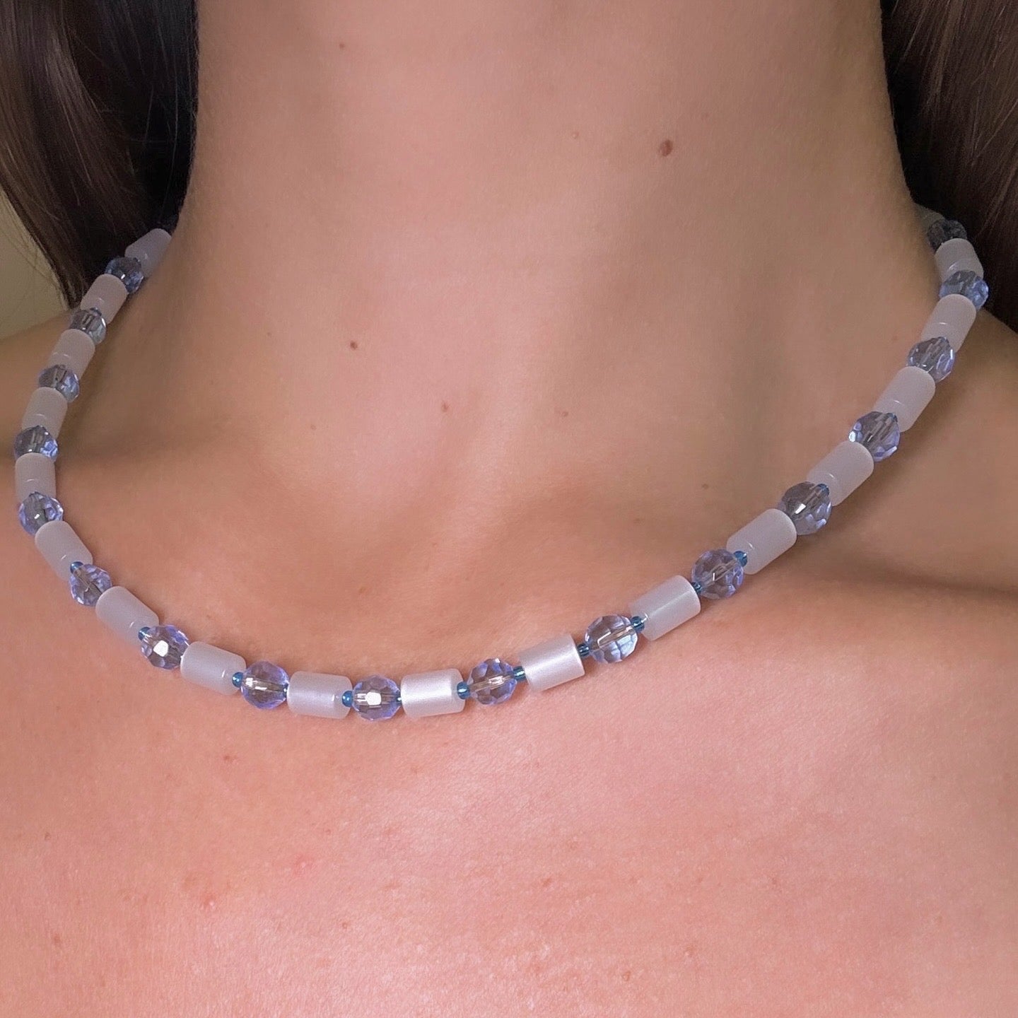 "Blue Moon" Upcycled Beaded Choker Necklace 14" (1/1)