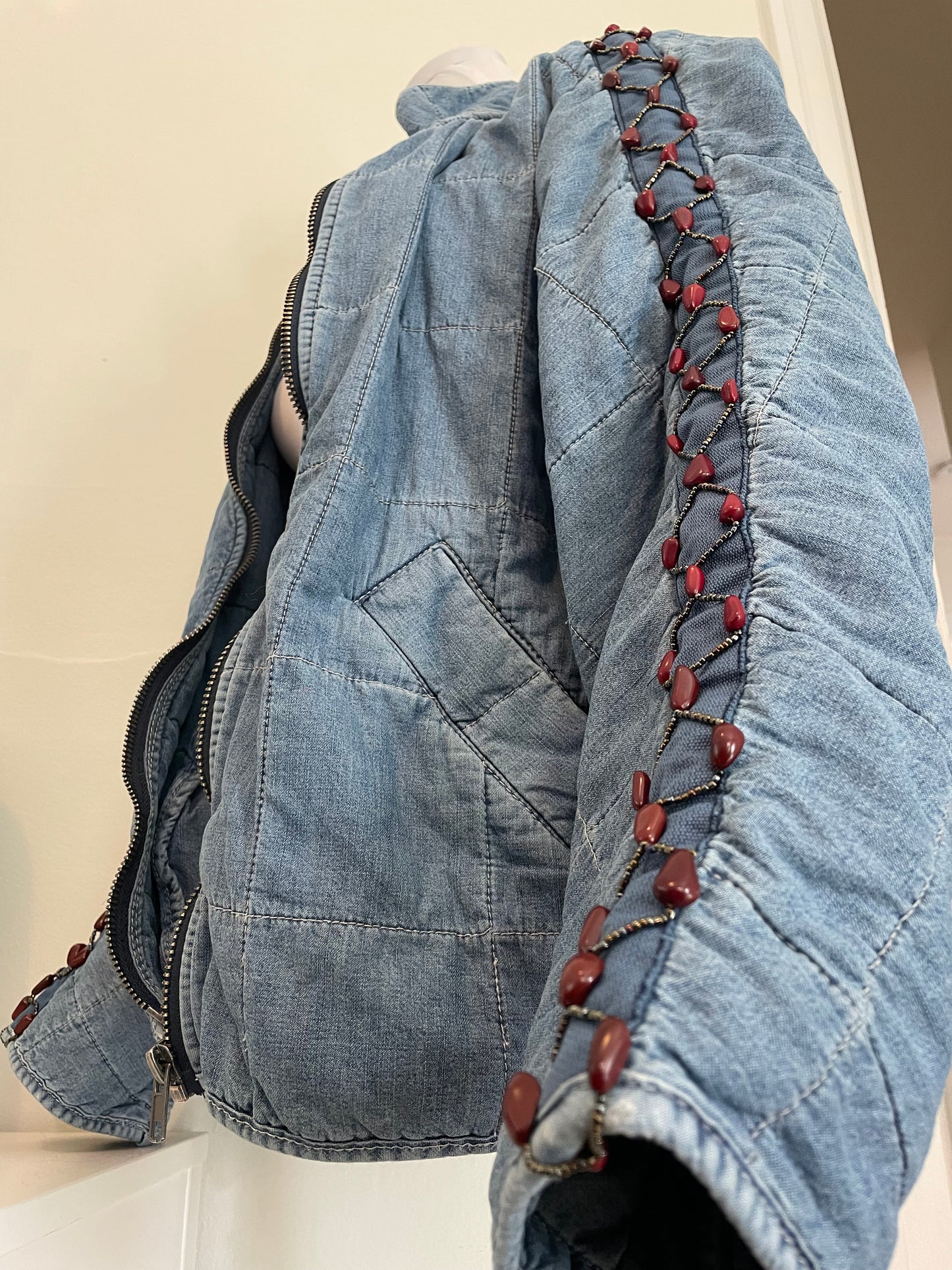 "Bluebird" Beadazzled Quilted Denim Jacket