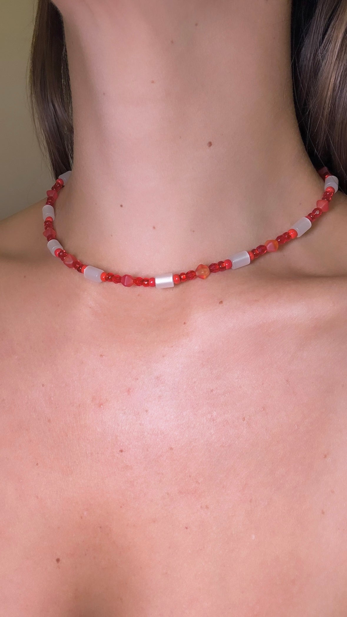 "Set My Heart on Fire" Upcycled Beaded Choker Necklace 14" (1/1)