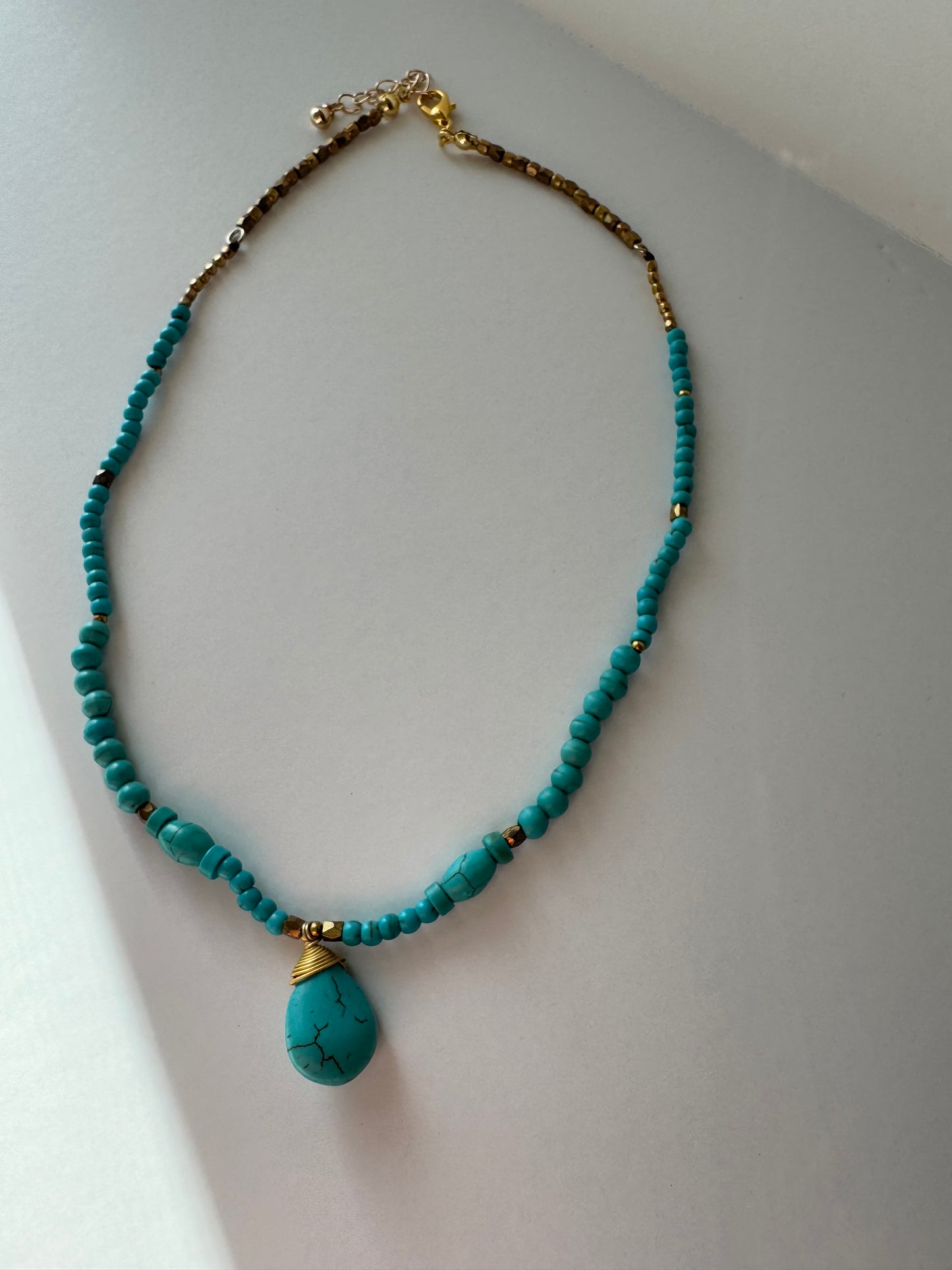 "Same Old Blues" Upcycled Beaded Pendant Choker in Turquoise