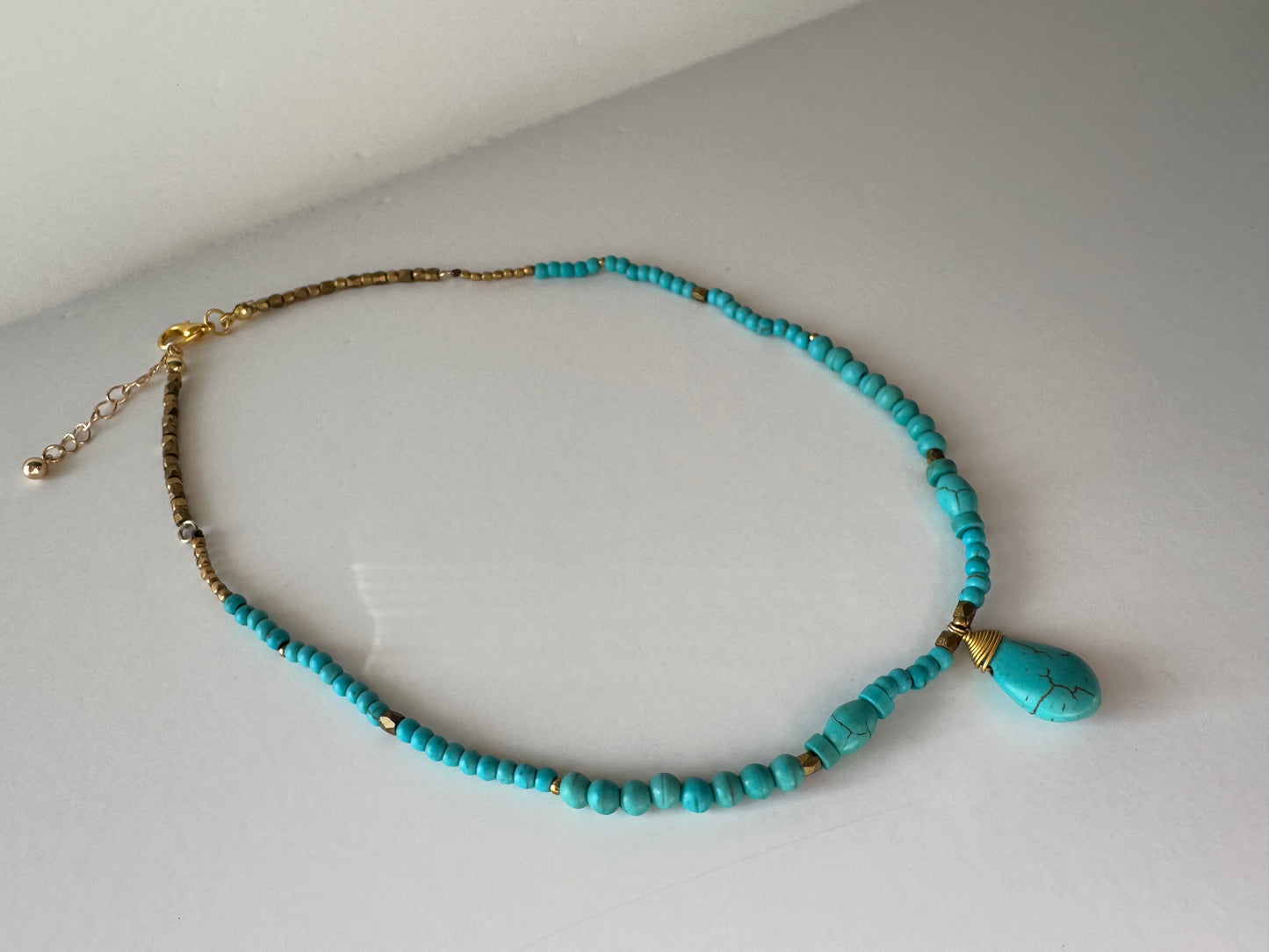 "Same Old Blues" Upcycled Beaded Pendant Choker in Turquoise