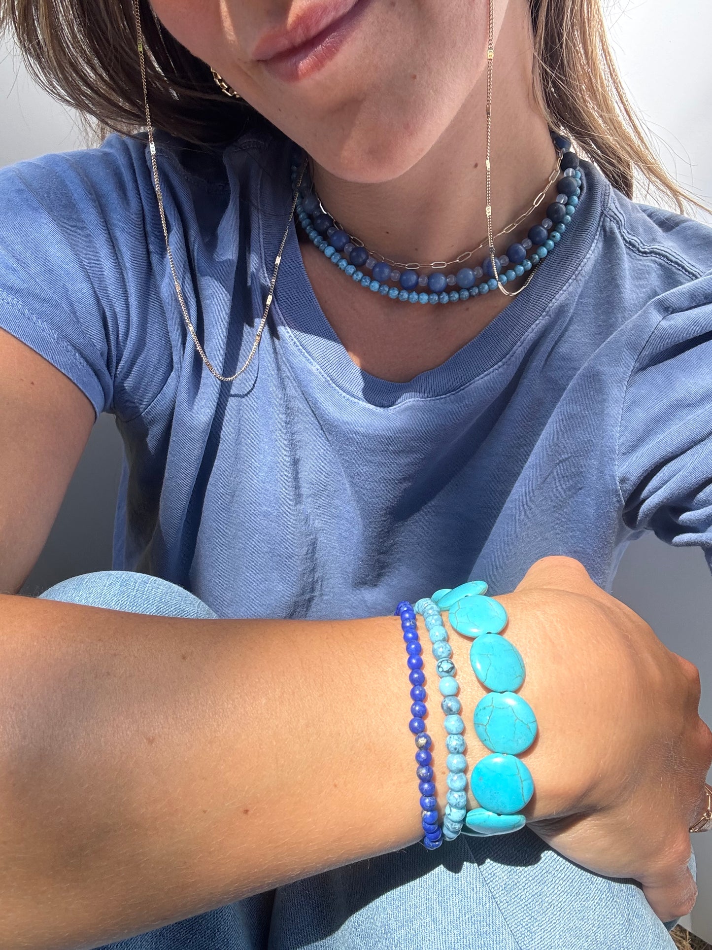 "Mr. Blue Sky" Upcycled Beaded Stretch Bracelet