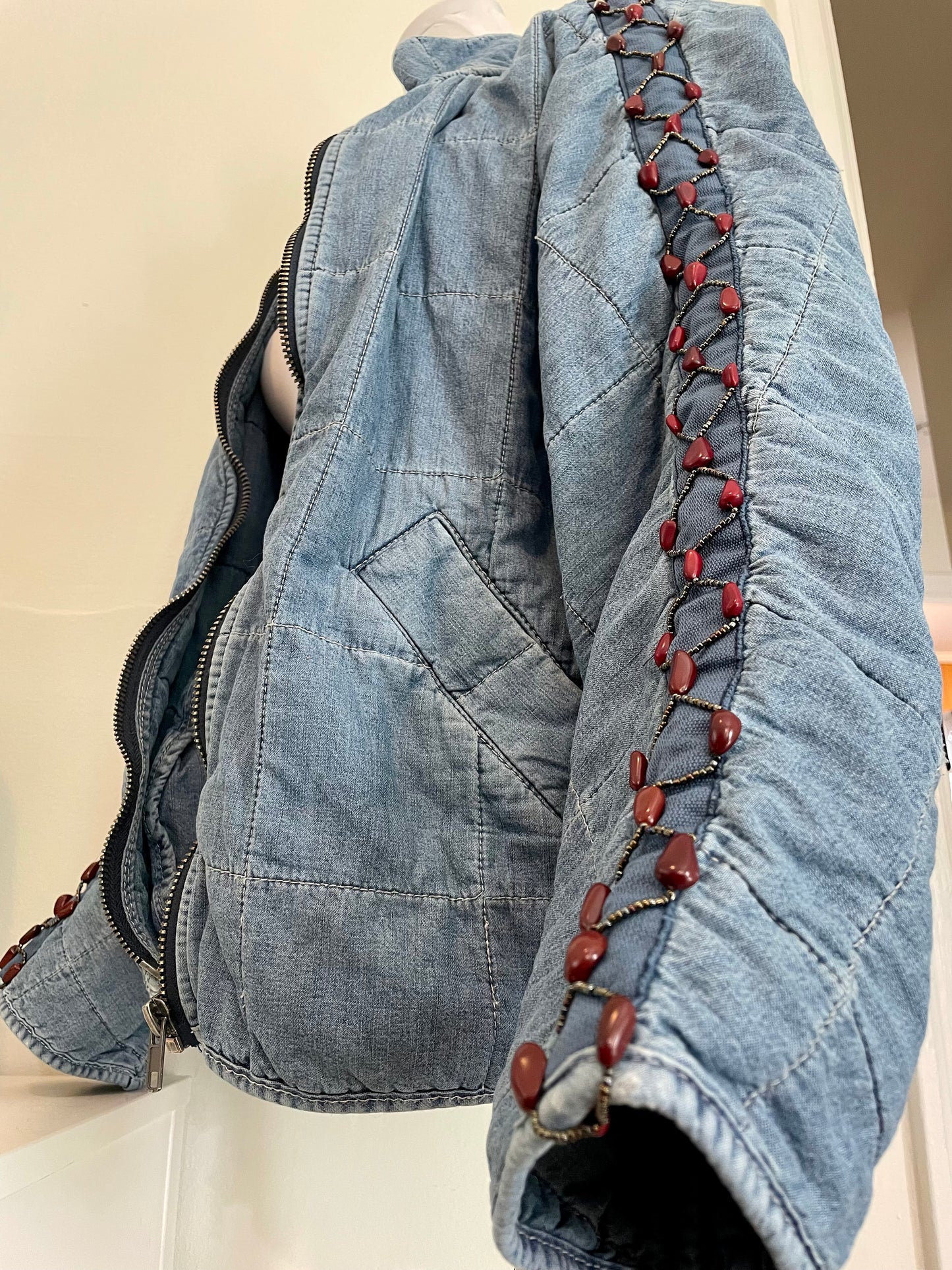 "Bluebird" Beadazzled Quilted Denim Jacket