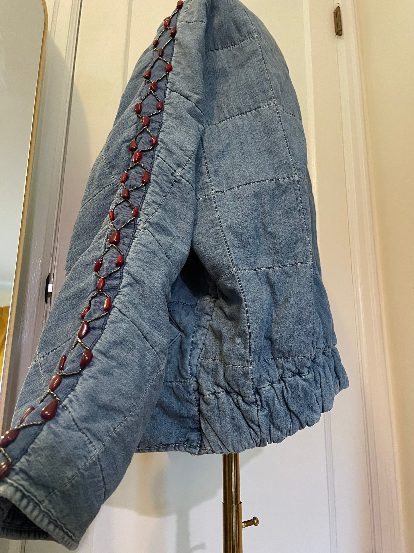 "Bluebird" Beadazzled Quilted Denim Jacket