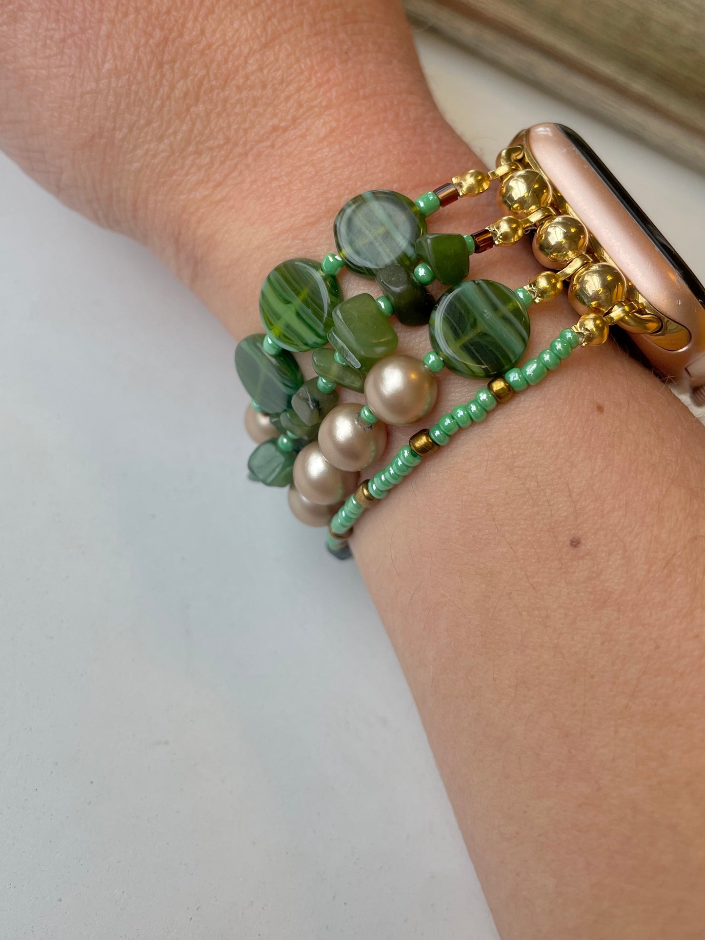 Watching the Wheels Beaded Apple Watch Band
