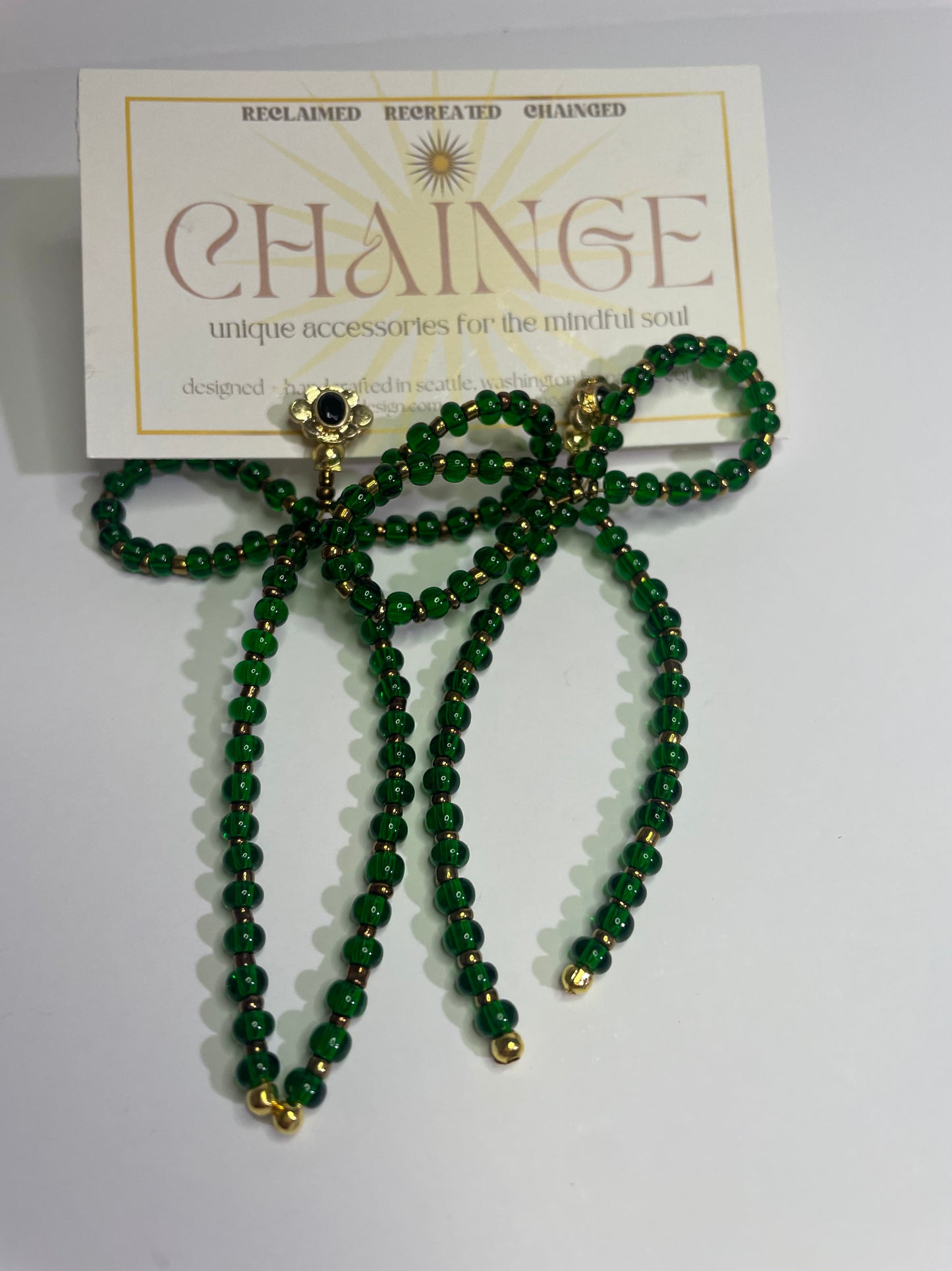 "Big Green Country" Beaded Bow Statement Earring Jackets