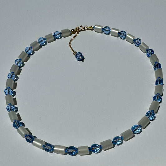 "Blue Moon" Upcycled Beaded Choker Necklace 14" (1/1)