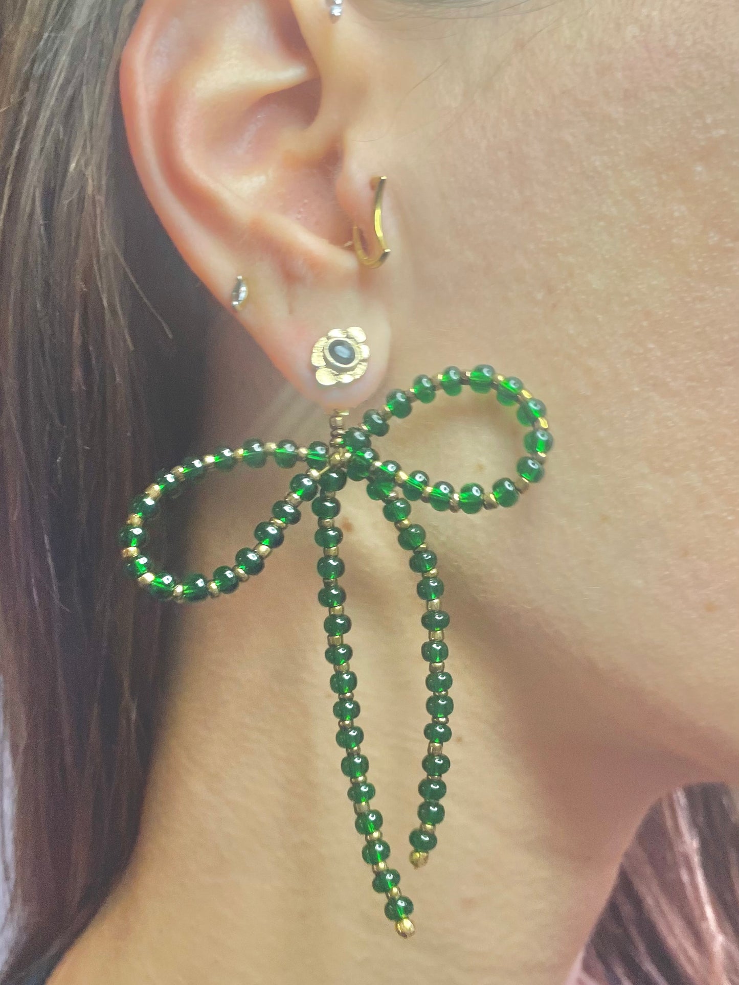 "Big Green Country" Beaded Bow Statement Earring Jackets