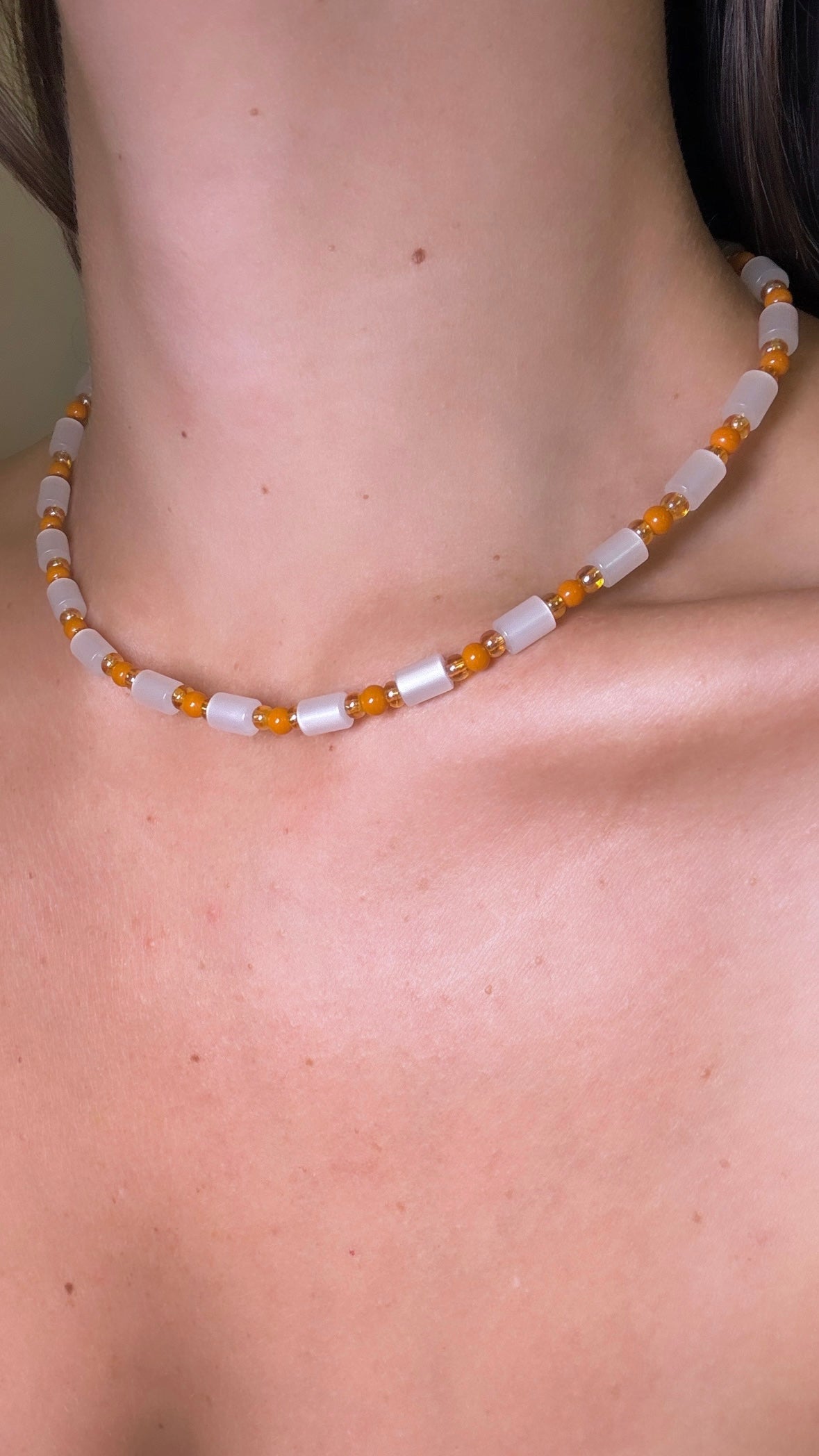 "Tangerine, Tangerine" Upcycled Beaded Choker Necklace 14" (1/1)