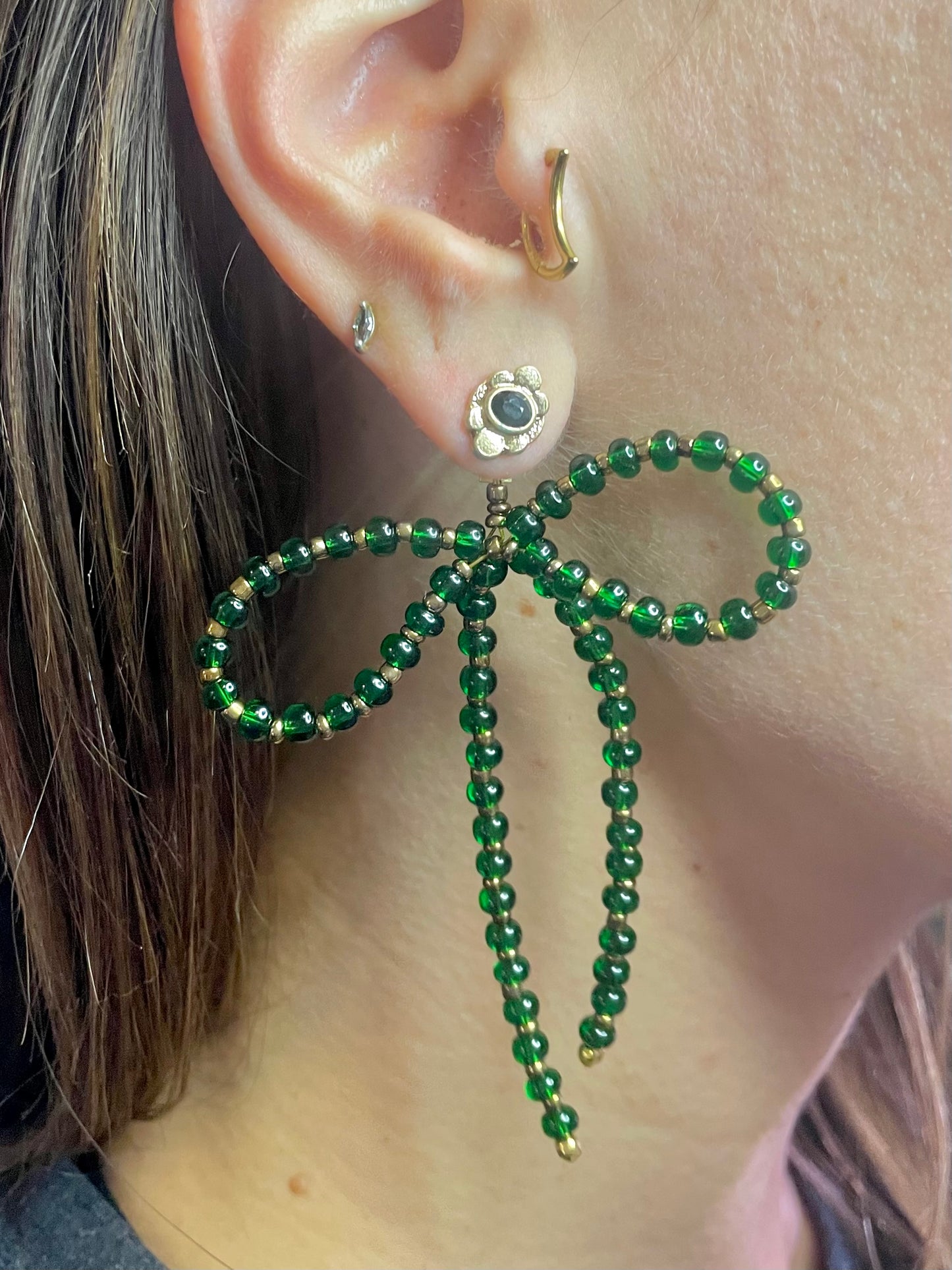 "Big Green Country" Beaded Bow Statement Earring Jackets