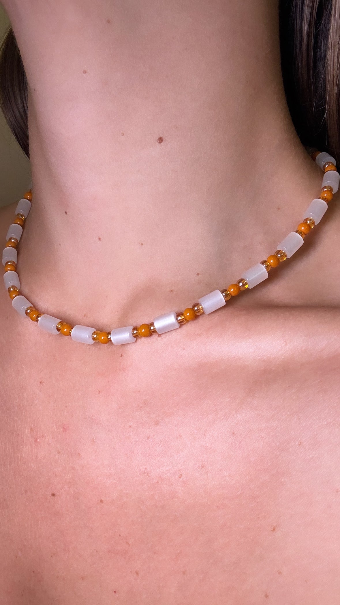 "Tangerine, Tangerine" Upcycled Beaded Choker Necklace 14" (1/1)