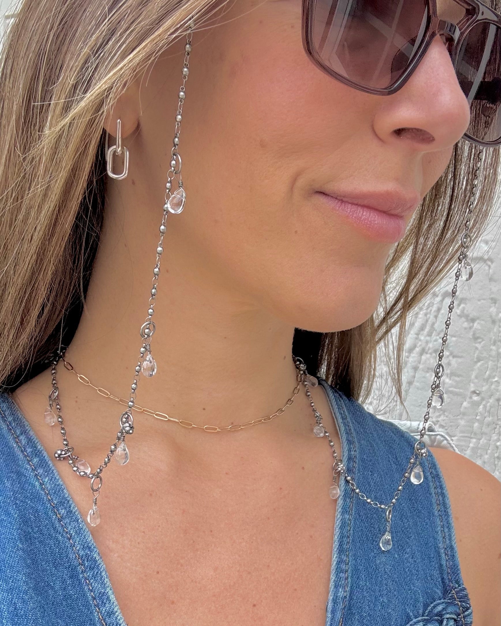 silver sunglasses chain with crystal charms