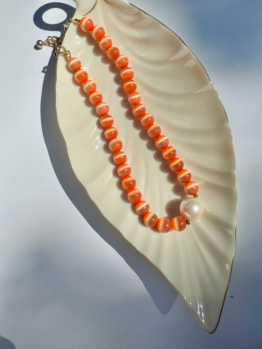 "Orange Moon" Upcycled Beaded Choker Necklace