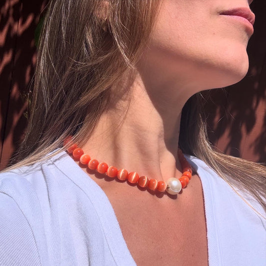 "Orange Moon" Upcycled Beaded Choker Necklace